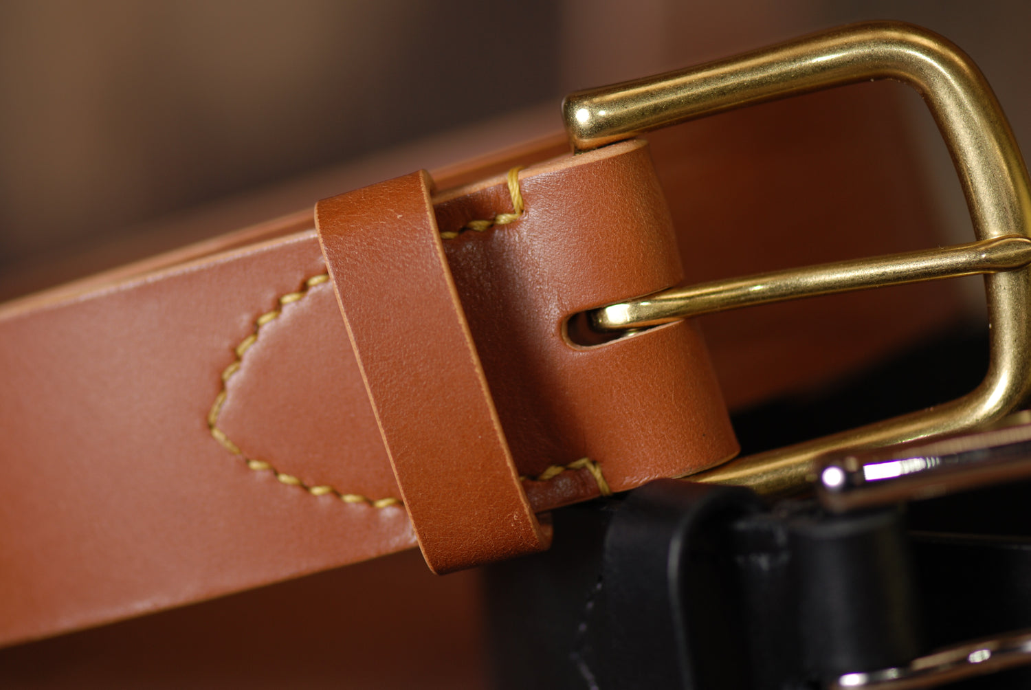 Tan leather belt close up